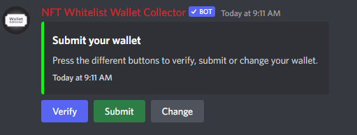 NFT Whitelist collection bot buttons
